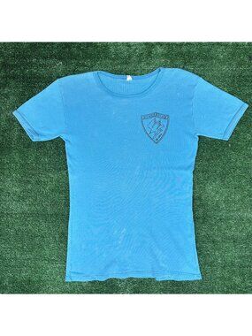 Vintage 80s Belgian Air Force 10 JBW Ribbed T-Shirt Blue S NATO Military Belgium